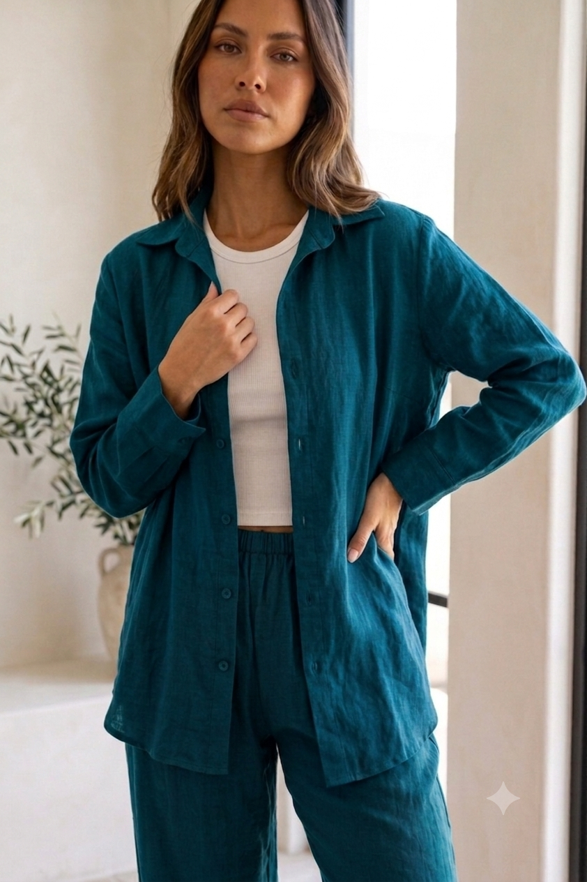 Ensemble en Lin – Bleu Turquoise
