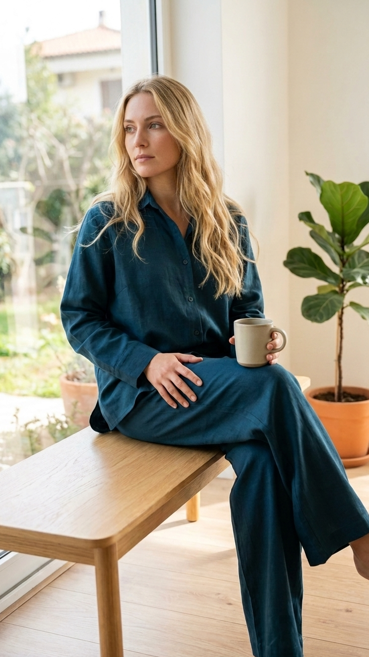 Ensemble en Lin – Bleu Turquoise